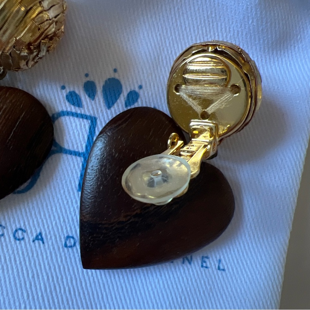 Rebecca de Ravenel Mini Earrings Cora Dark Wood Gold Clip Back 2"💖Great … - Picture 4 of 8